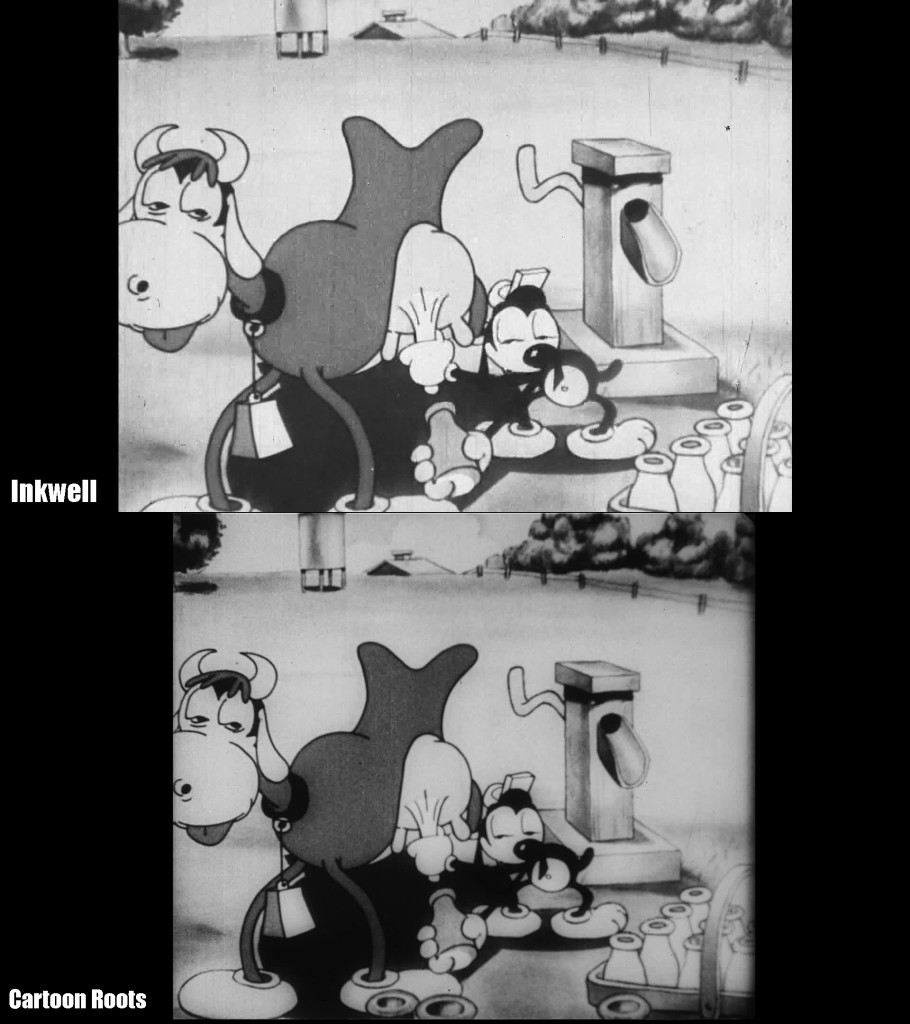 TOP: The Milkman as seen on the Inkwell Images release. BOTTOM: As seen on Cartoon Roots.