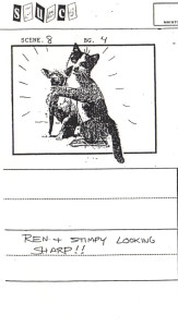 From Chris Reccardi's storyboard for "Man's Best Friend". The gag of Ren and Stimpy becoming photo-realistic cat and chihuahua was credited to him.